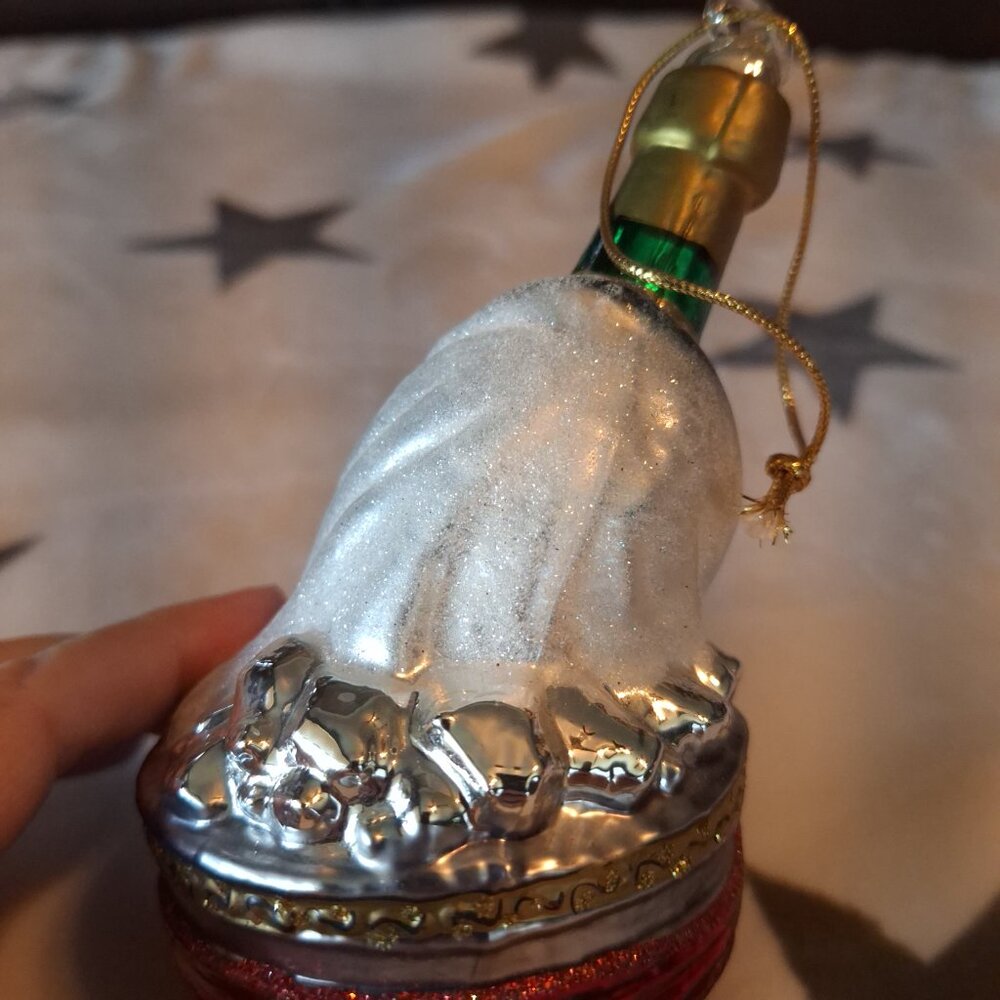 Vintage 2000 Blown Glass Christmas Ornament 6” Champagne in Ice Bucket - Picture 5 of 8